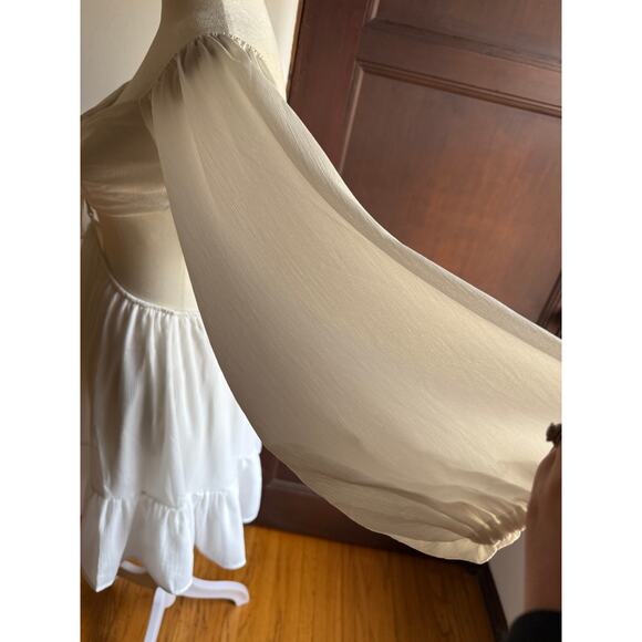 PRINCESS POLLY | Natasha White Ruffle Hem Balloon Sleeve Open Back Dress Size 4 - Picture 5 of 7